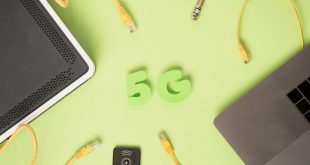 Top view 5g characters with ethernet cables