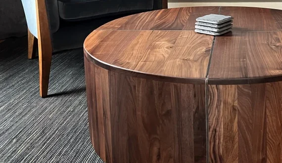 walnut round coffee table